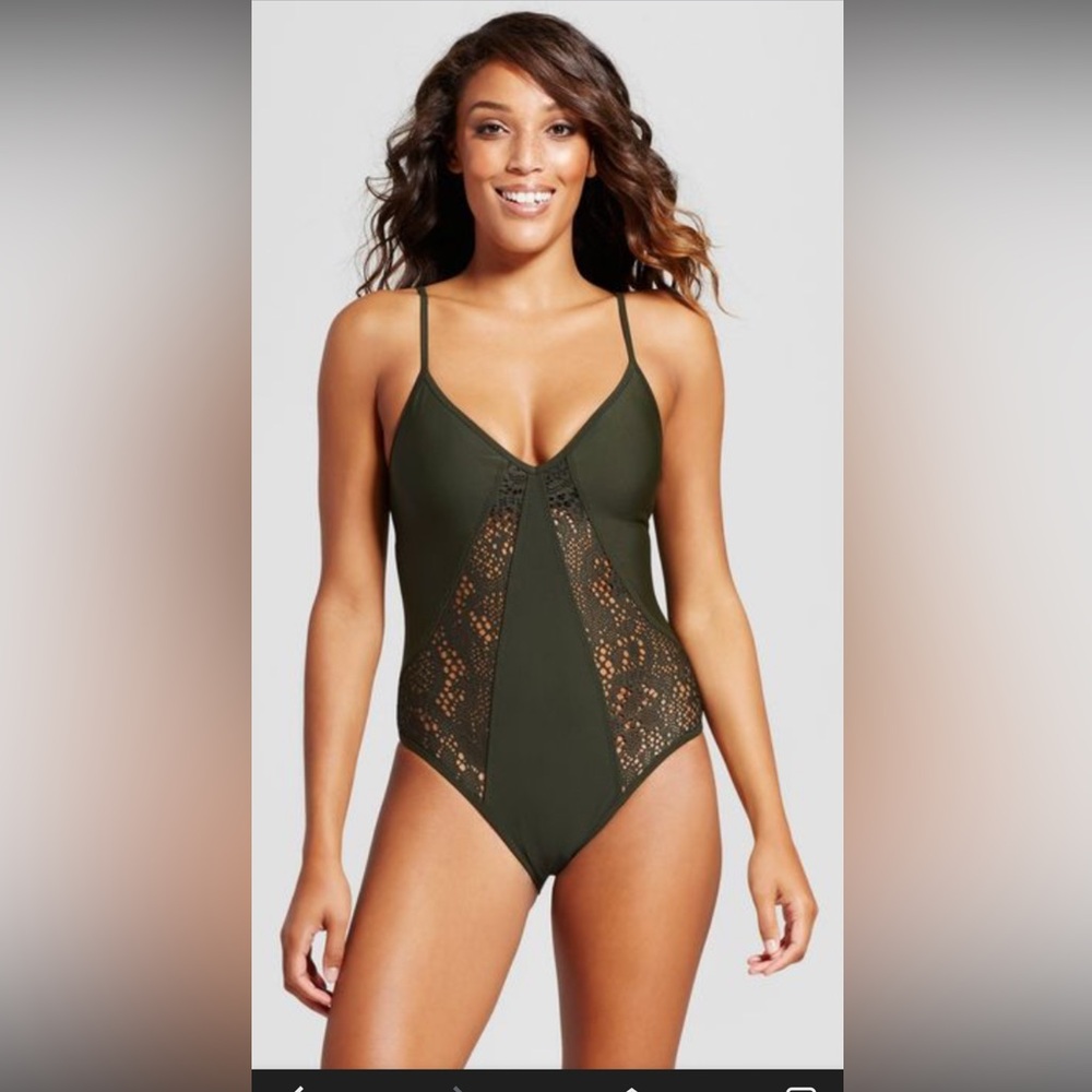 Mossimo- Medium- Olive Green Lace Detail One-Piece Swimsuit